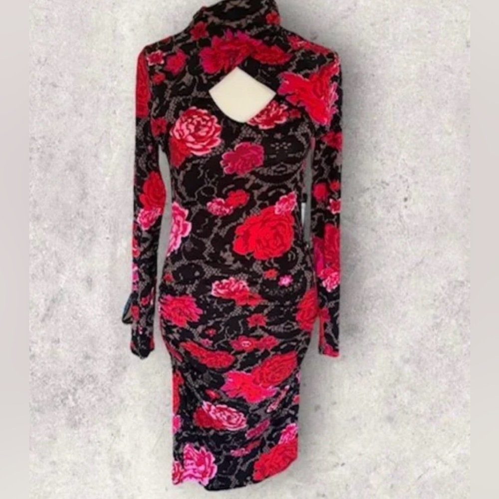 Floral Black and Red Women's Dress